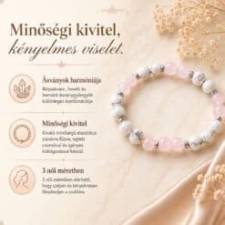 Queen Power  - Ásványkarkötő Anyának –  Rózsakvarc, howlit és hematit, személyre szabott ajándékdobozban - imagine 6