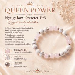 Queen Power  - Ásványkarkötő Anyának –  Rózsakvarc, howlit és hematit, személyre szabott ajándékdobozban - imagine 3